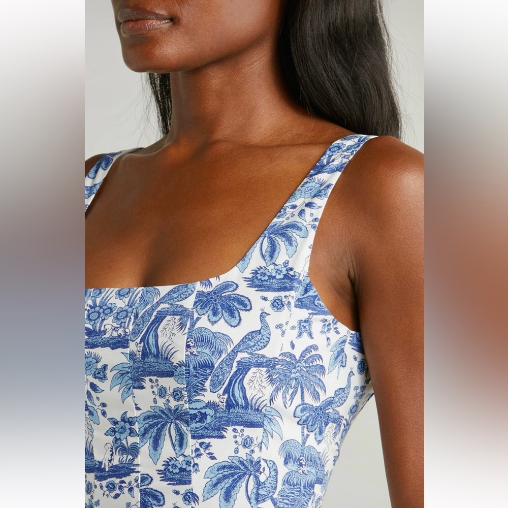 🌺🎉HP🎉🌺 NWT Staud Wells Mini Dress Blue Toile - Picture 11 of 16